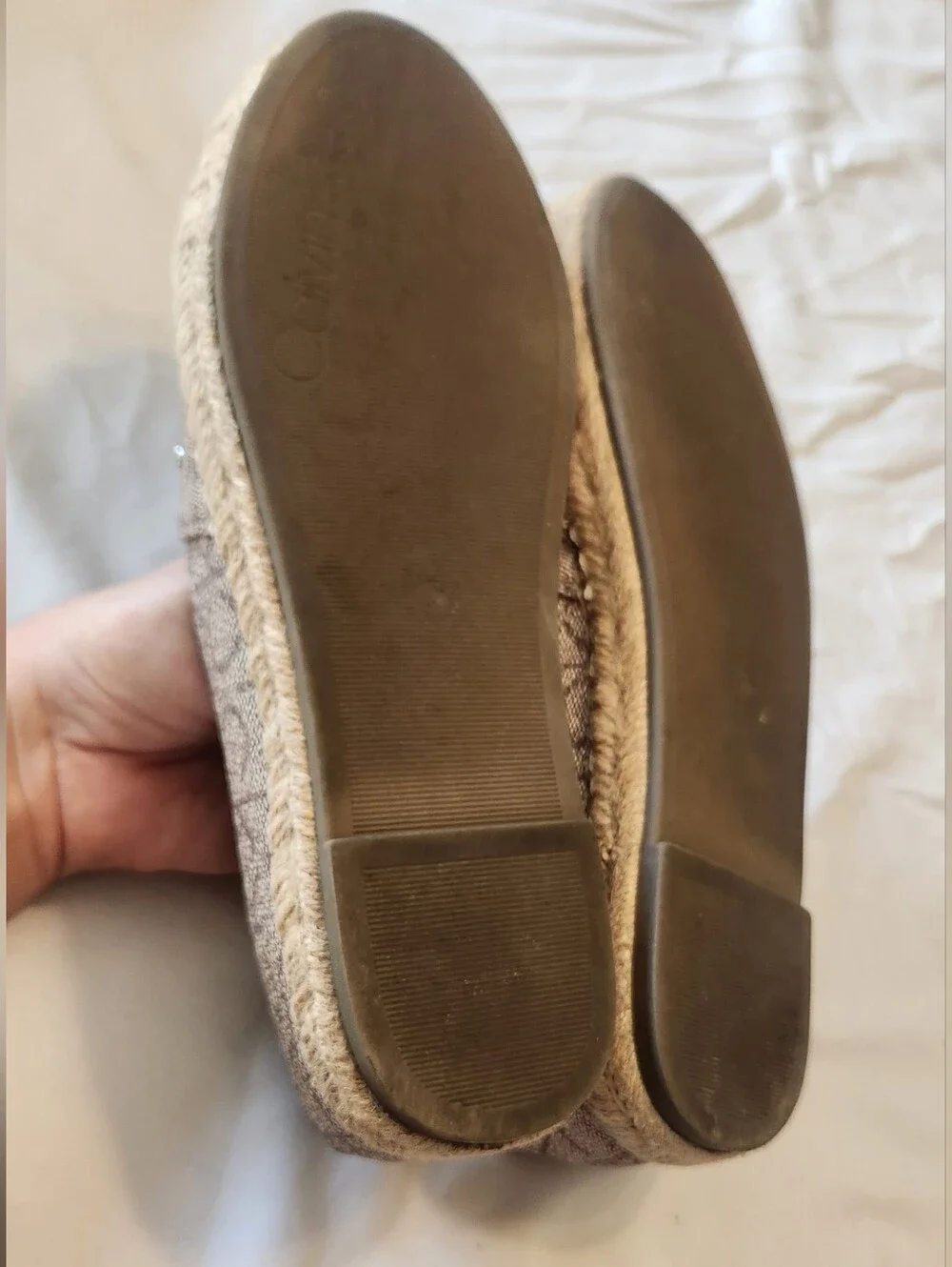 Beige/Taupe Calvin Klein Logo Popular2 Espadrille Slip-On Flats - Women, 8M